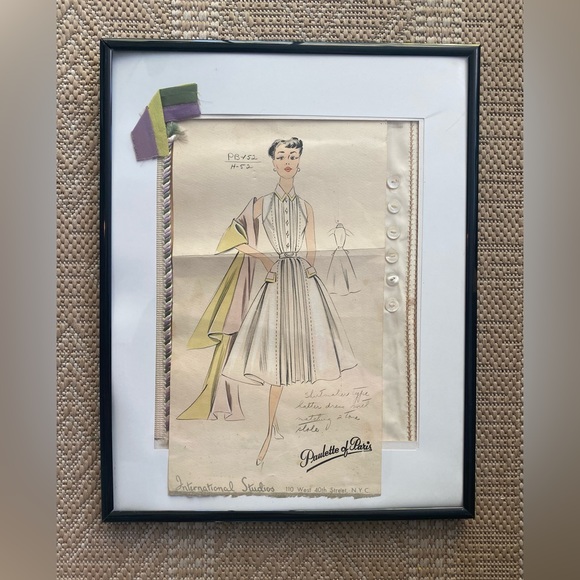 Vintage Framed 1950’s Fashion Art Sketch Illustration - Picture 2 of 4
